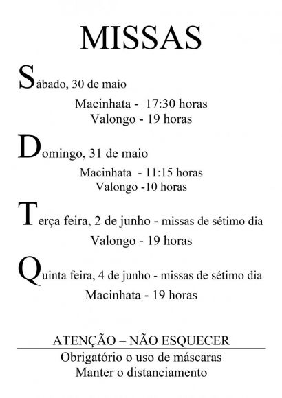  Informação à comunidade - Regresso das celebrações liturgicas 